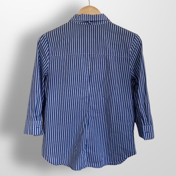 Blue Striped Worthington Button Up Bow Medium - Picture 2 of 5